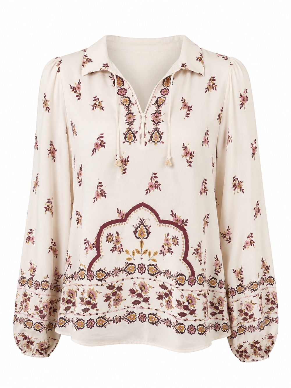 BOBEAU LONG SLEEVE PINK FLORAL TOP WITH TIE DETAIL